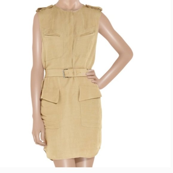 3.1 Phillip Lim Tan Sleeveless Linen Belted Twill Shirt Dress - Size 2 - Picture 1 of 11